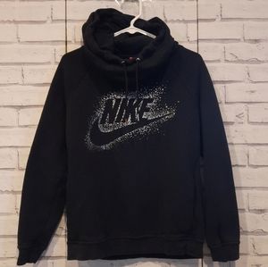 Nike Women's Size M Funnel Neck Hoodie  Black Silver Pockets Logo
